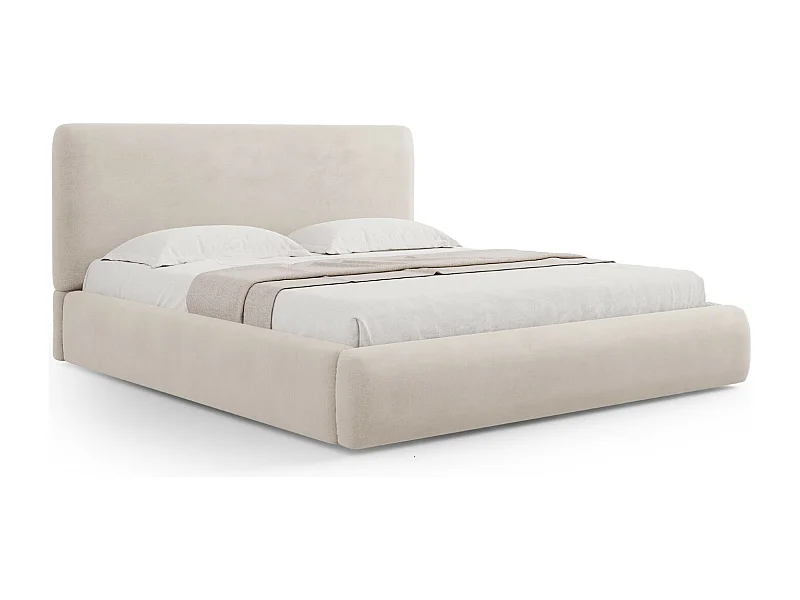Cosmopolitan Design - Cama con cabecero y baúl "Colonel" 140x200cm de tejido chenilla beige - 220x160x100cm