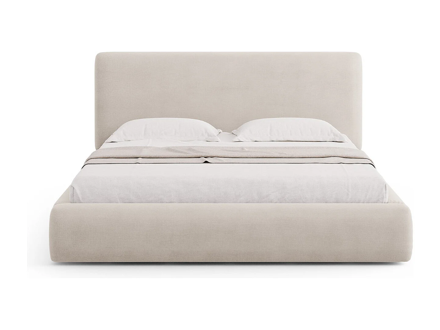 Cosmopolitan Design - Cama con cabecero y baúl "Colonel" 140x200cm de tejido chenilla beige - 220x160x100cm