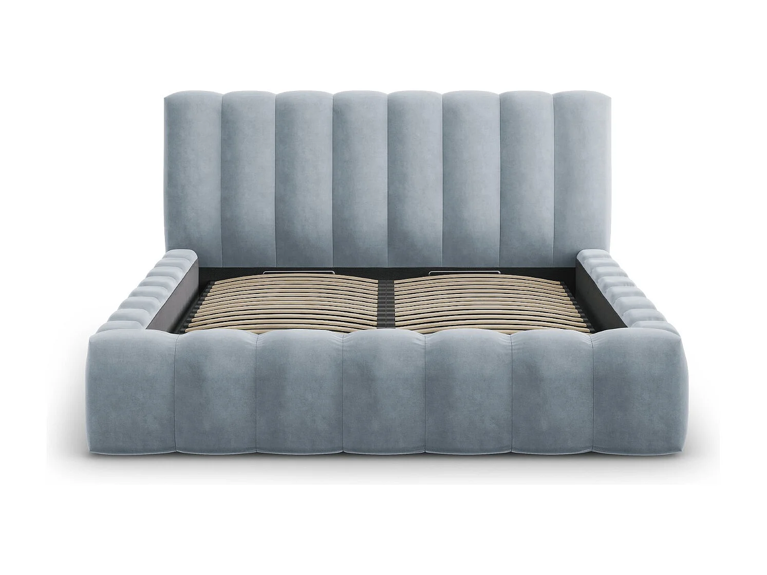 CXL by Christian Lacroix - Opbergbed met hoofdeinde "Ludivine" 140x200cm, Flueel, Lichtblauw - 230x165x94cm