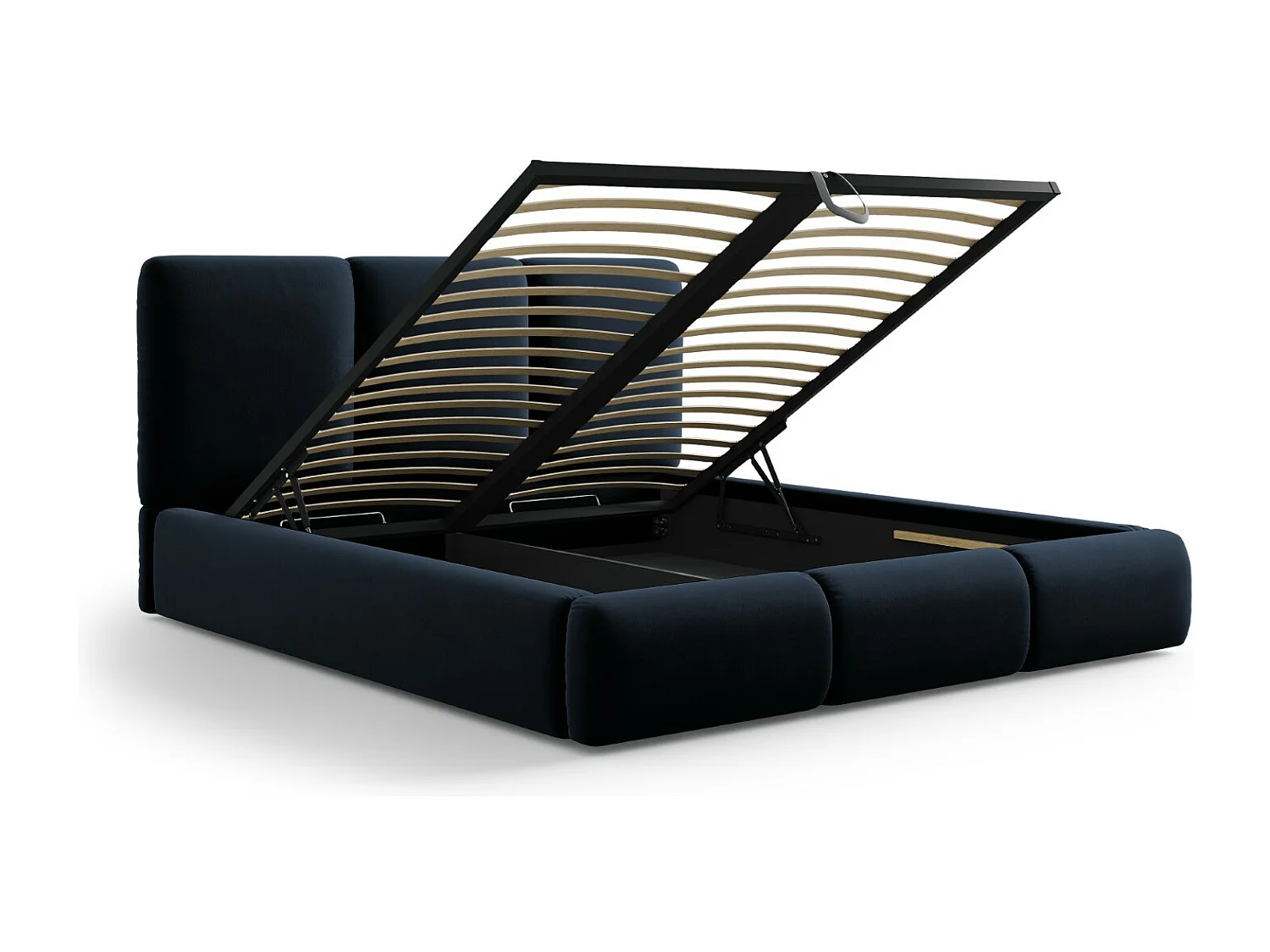 Cosmopolitan Design - Cama con cabecero y baúl "Nicolas" 160x200cm de terciopelo azul oscuro - 220x180x100cm