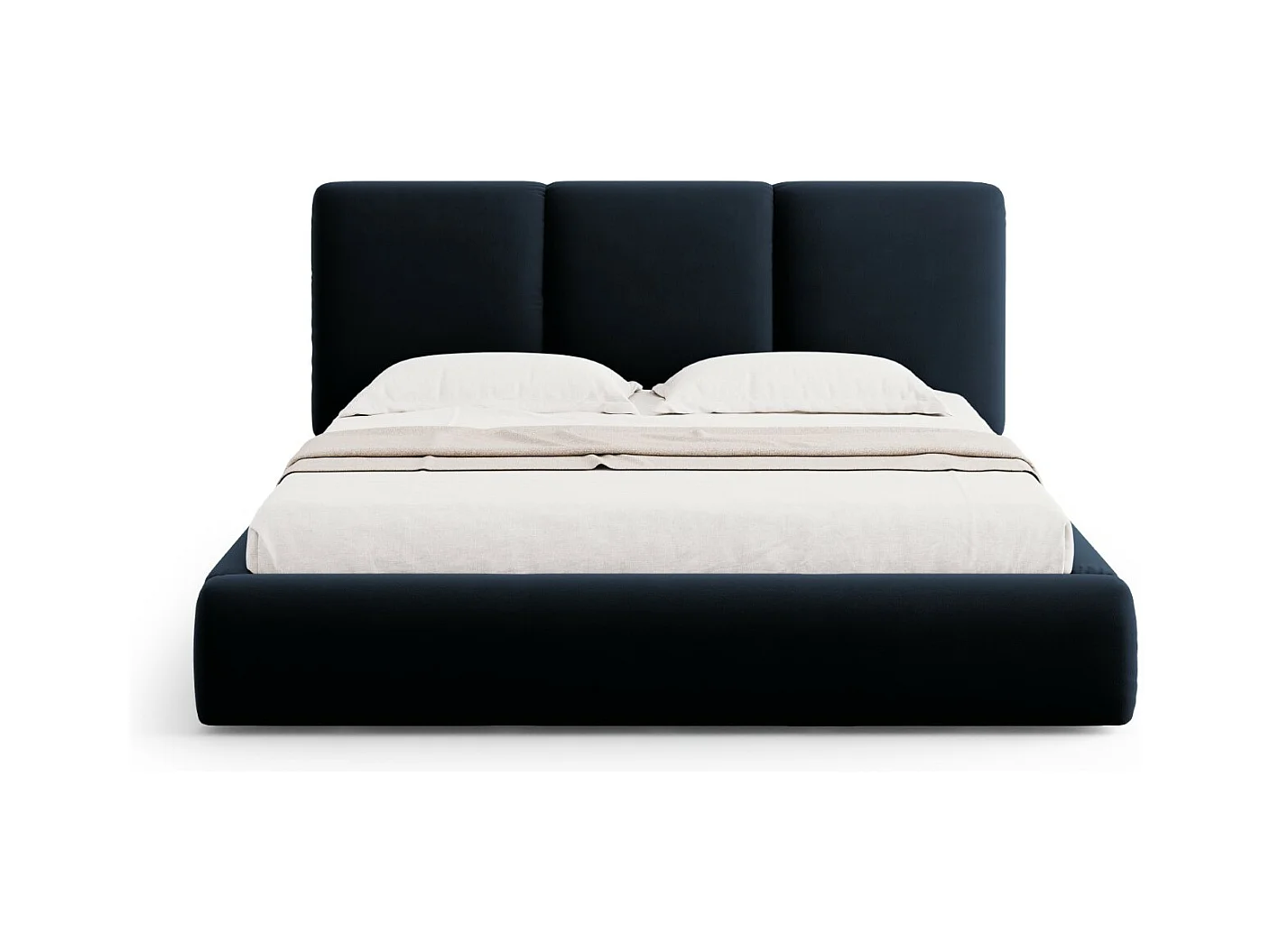 Cosmopolitan Design - Lit coffre avec tête de lit "Nicolas" 160x200cm en velours bleu foncé - 220x180x100cm