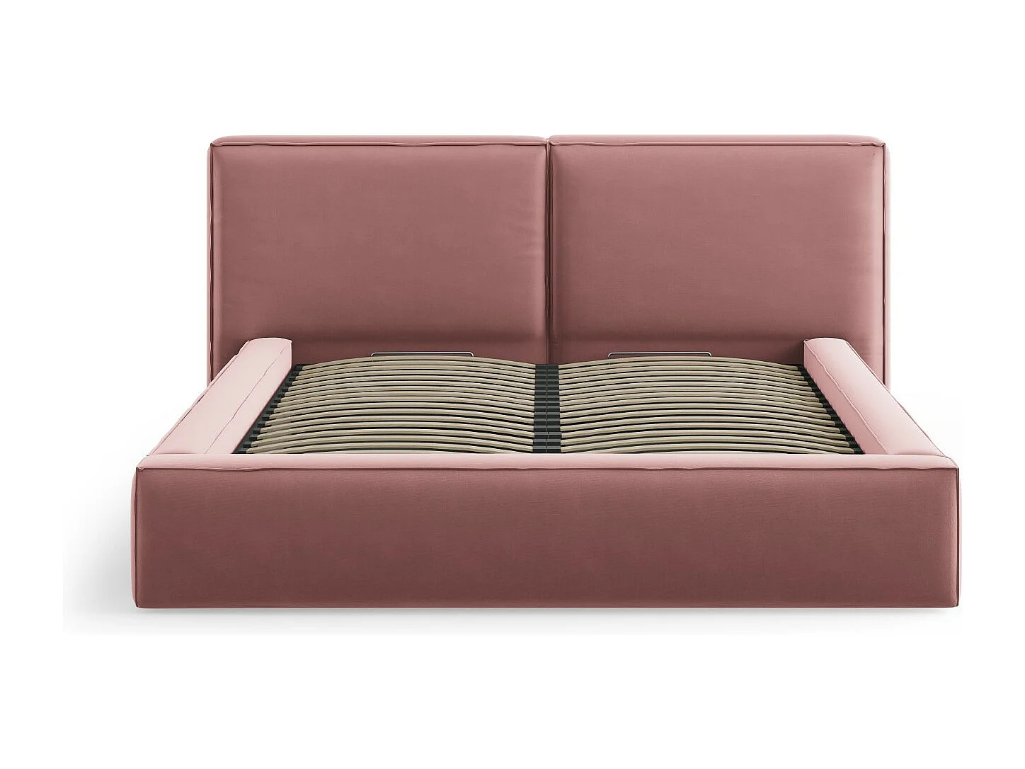 Cosmopolitan Design - Letto a cassettone con testiera doppia "Arendal" 180x200cm in velluto rosa - 228x234x97.5cm