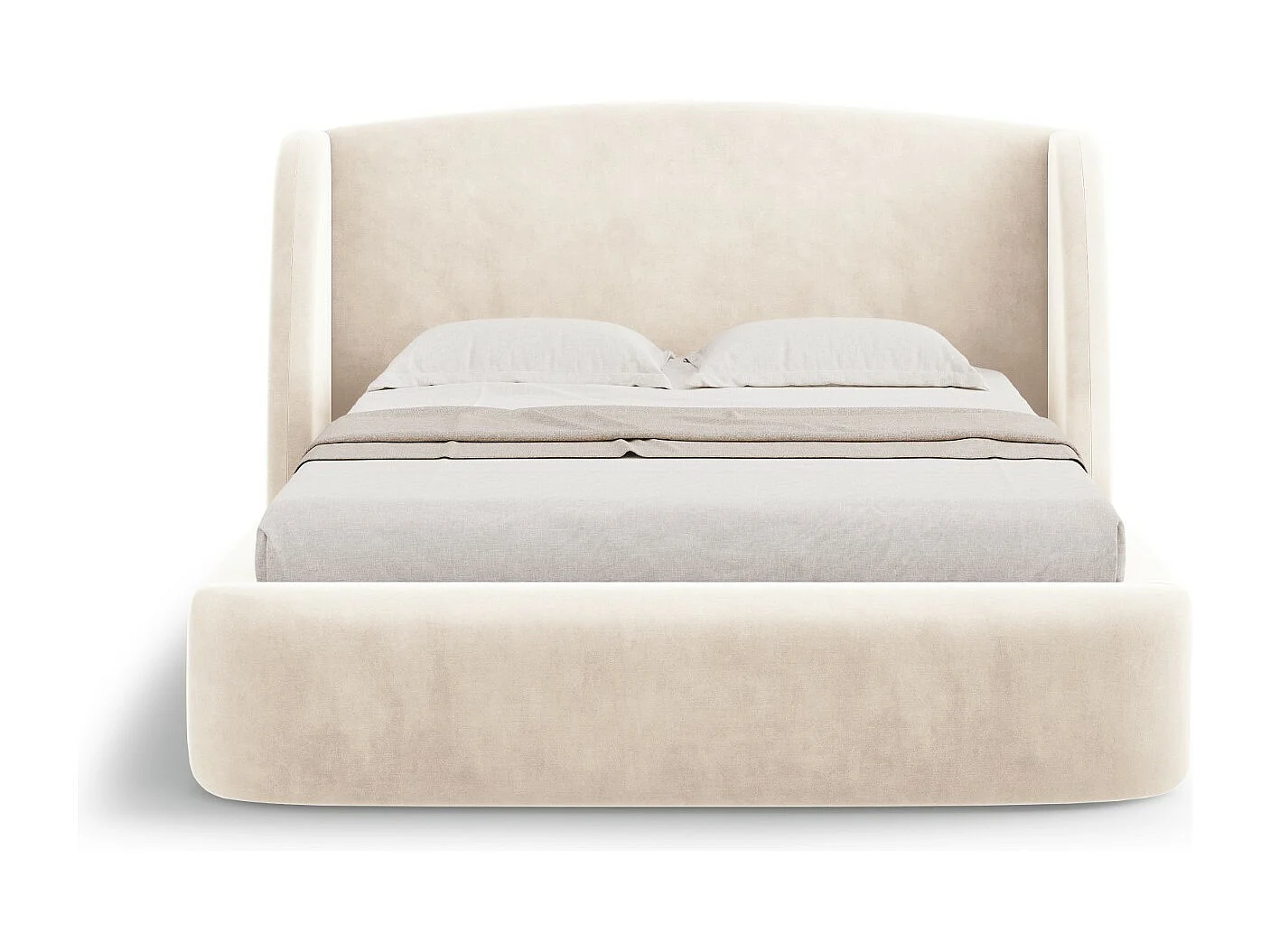 CXL by Christian Lacroix - Letto a cassettone con testiera "Aude" 180x200cm in velluto beige chiaro - 216x202x103cm