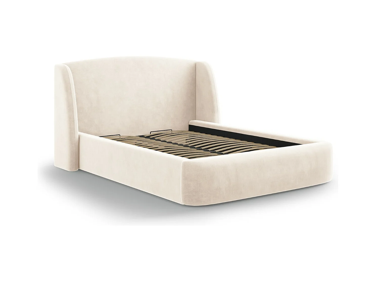 CXL by Christian Lacroix - Letto a cassettone con testiera "Aude" 180x200cm in velluto beige chiaro - 216x202x103cm