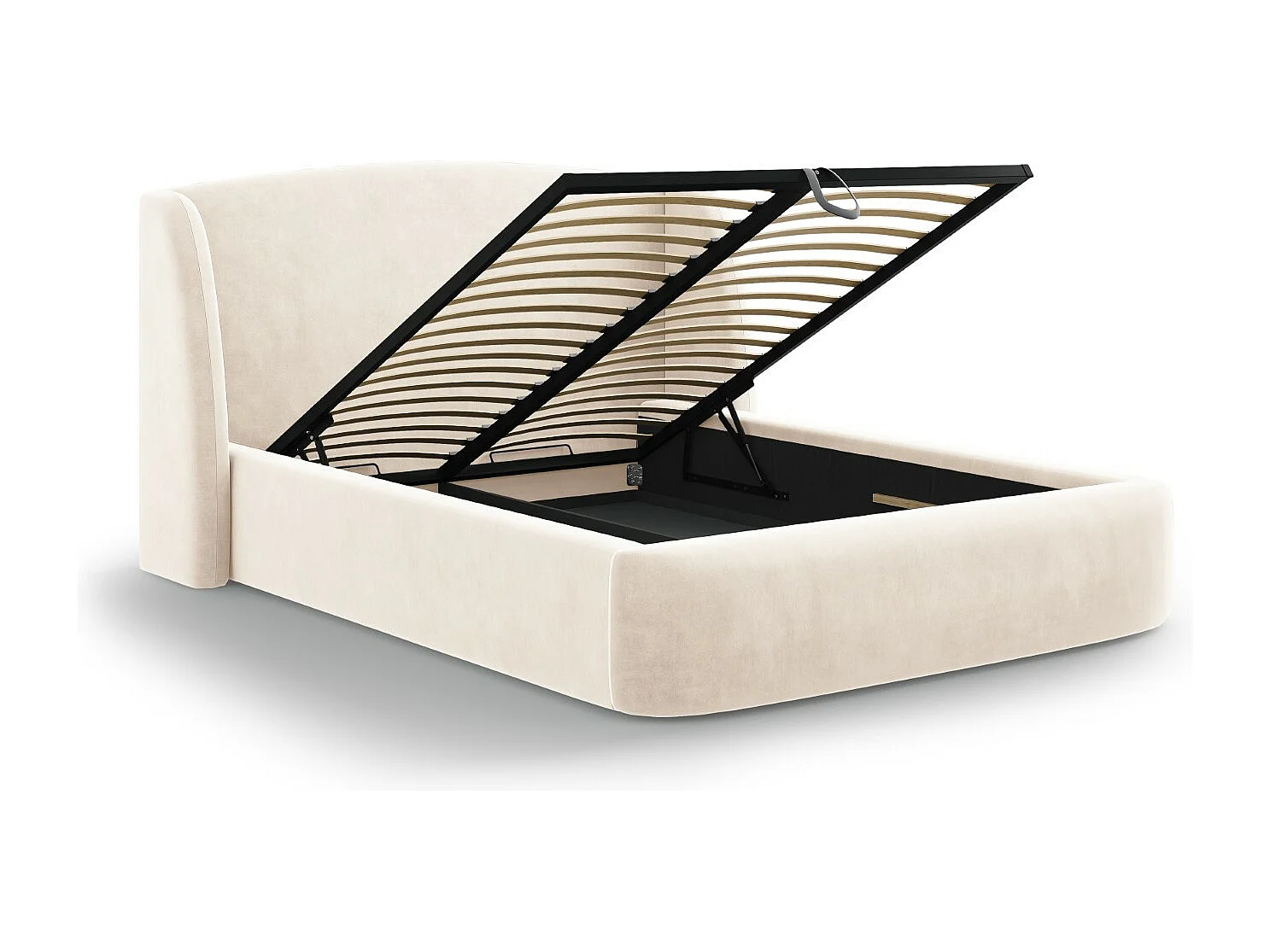 CXL by Christian Lacroix - Letto a cassettone con testiera "Aude" 180x200cm in velluto beige chiaro - 216x202x103cm