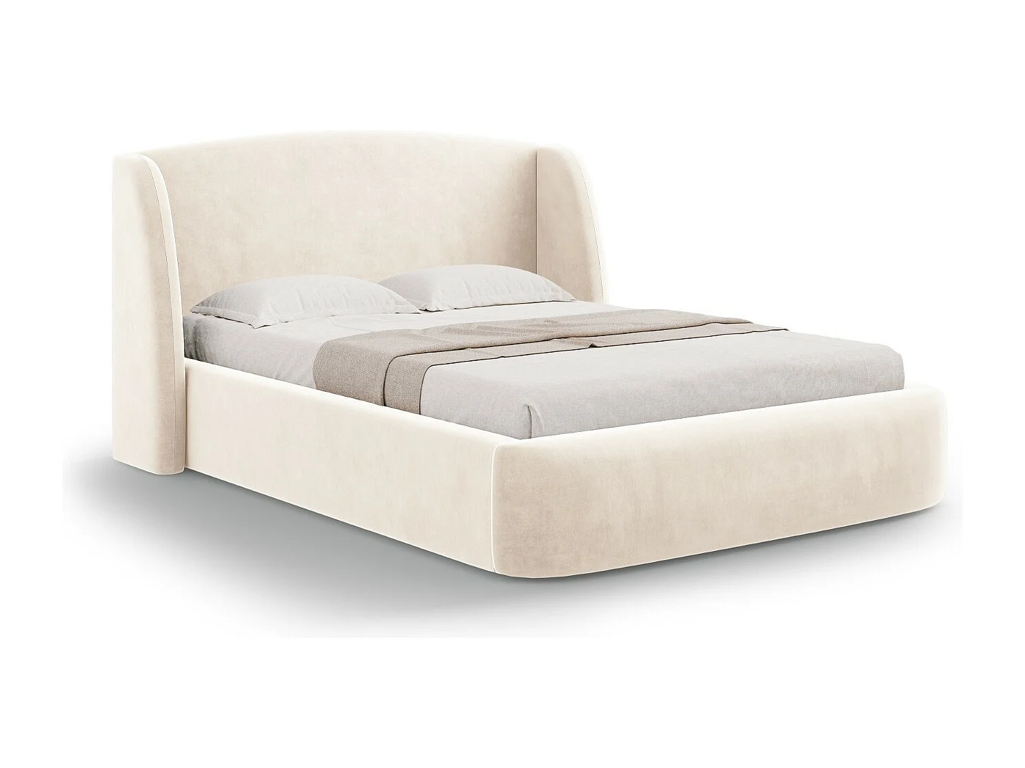 CXL by Christian Lacroix - Cama con cabecero y baúl "Aude" 180x200cm de terciopelo beige claro - 216x202x103cm