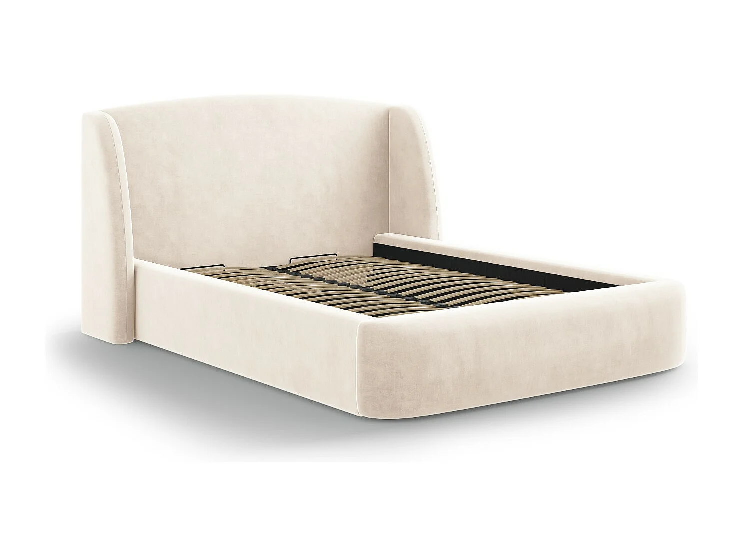 CXL by Christian Lacroix - Cama con cabecero y baúl "Aude" 180x200cm de terciopelo beige claro - 216x202x103cm