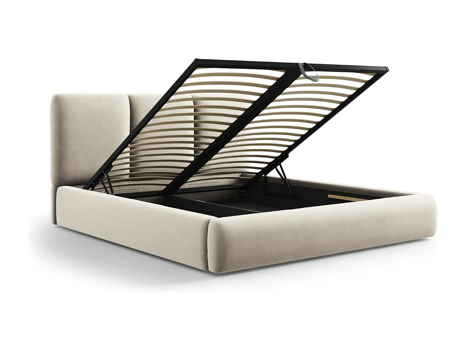 Cosmopolitan Design - Cama con cabecero y baúl "Nicolas" 140x200cm de terciopelo beige claro - 220x160x100cm