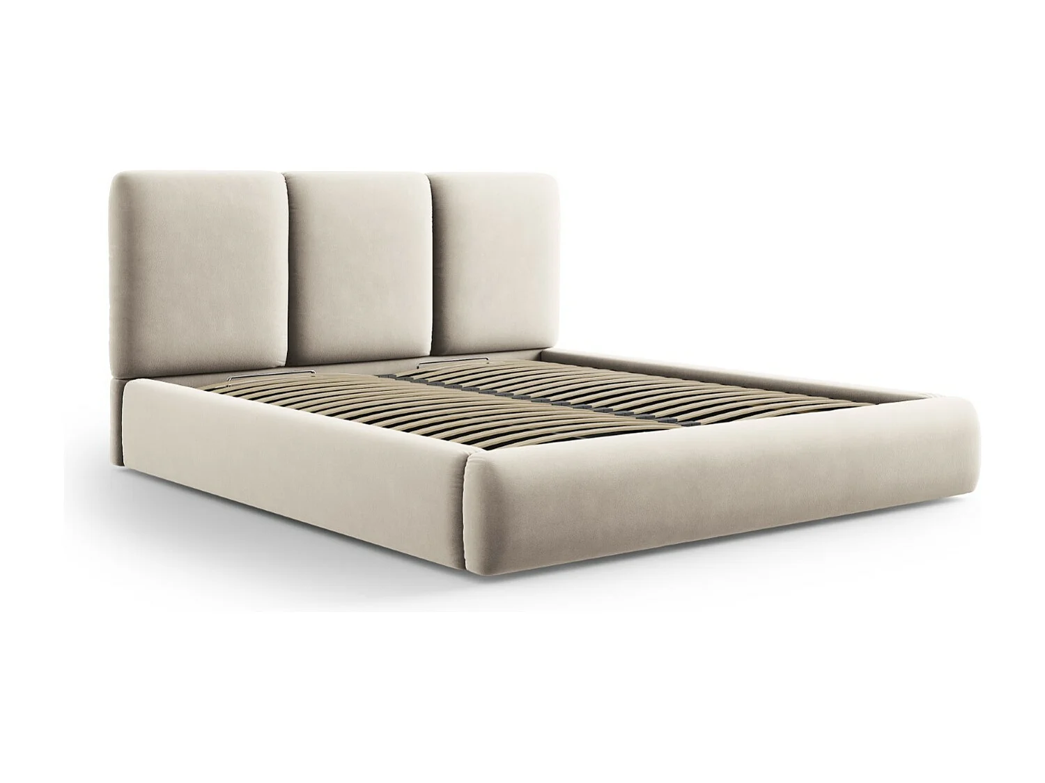 Cosmopolitan Design - Opbergbed met hoofdeinde "Nicolas" 140x200cm, Flueel, Lichtbeige - 220x160x100cm