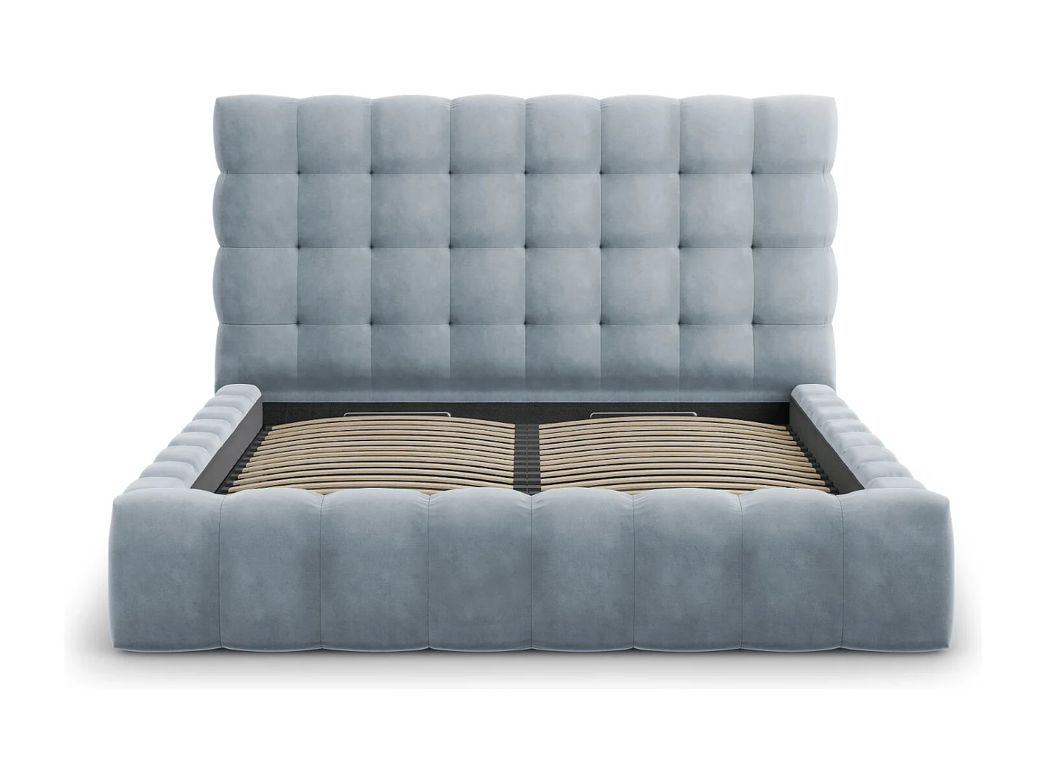Cosmopolitan Design - Opbergbed met hoofdeinde "Bali" 160x200cm, Flueel, Lichtblauw - 230x185x125cm