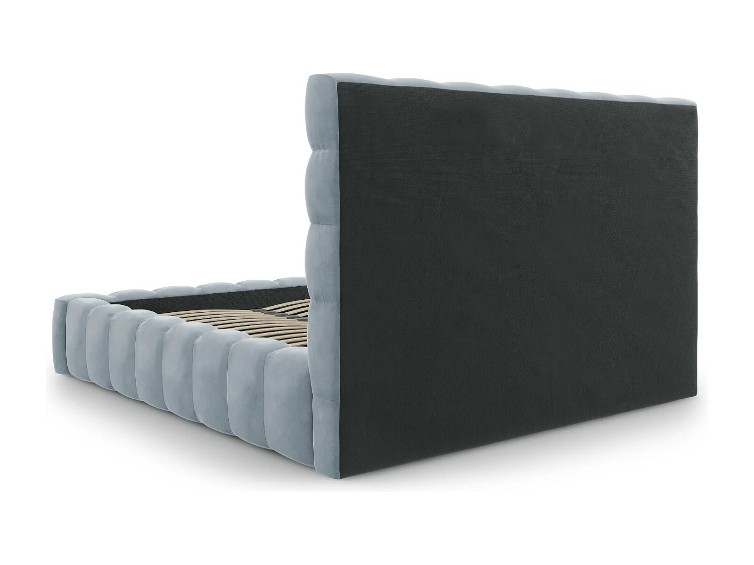 Cosmopolitan Design - Opbergbed met hoofdeinde "Bali" 160x200cm, Flueel, Lichtblauw - 230x185x125cm