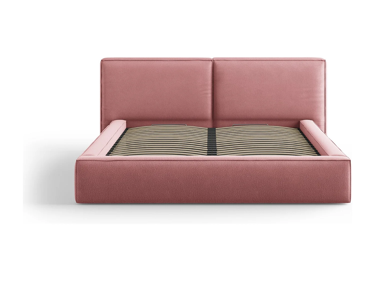 Cosmopolitan Design - Cama con cabecero doble y baúl "Arendal" 180x200cm de tejido estructural rosa - 228x234x97.5cm