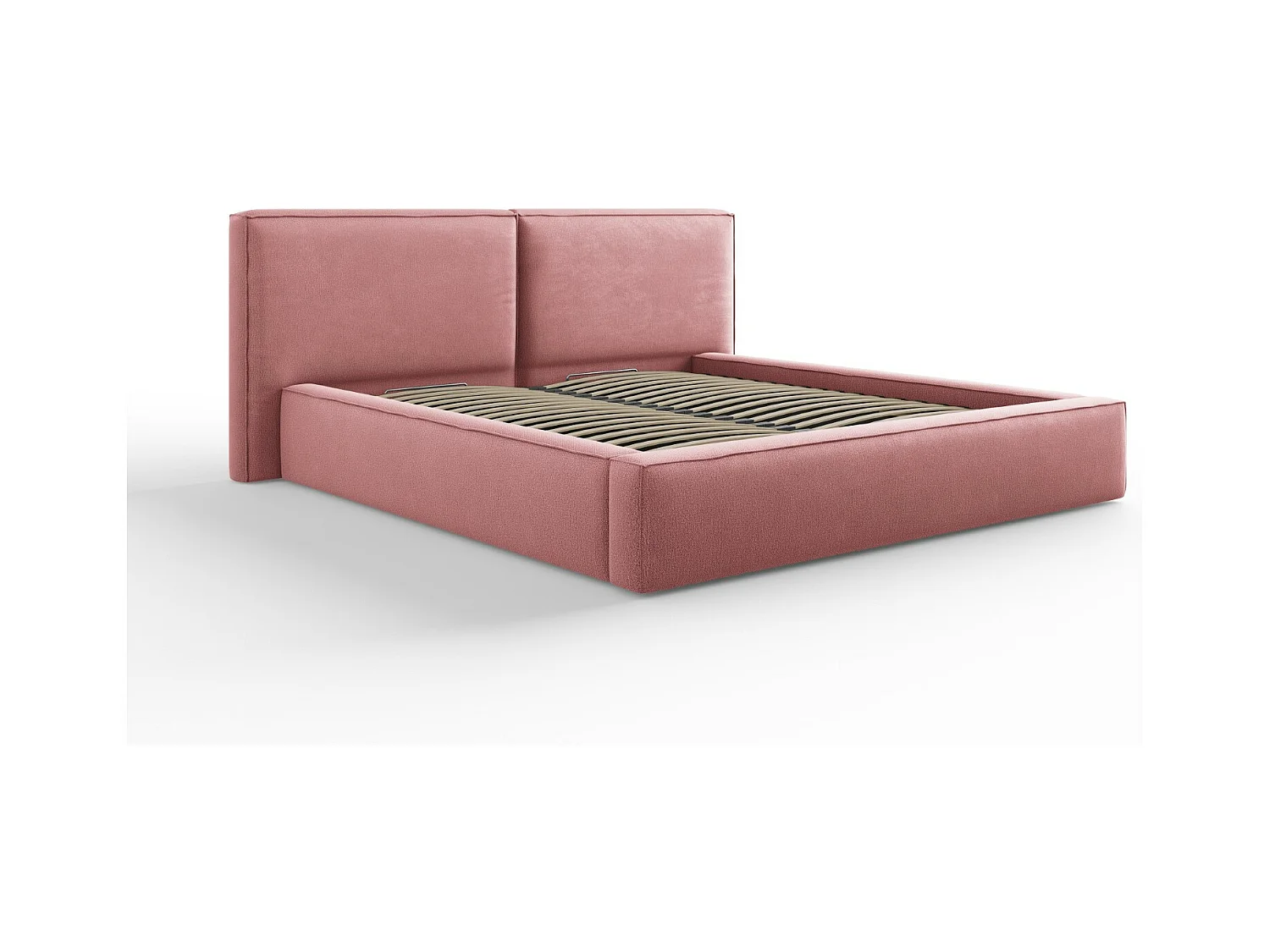 Cosmopolitan Design - Opbergbed met dubbel hoofdbord "Arendal" 180x200cm, Structurele stof, Roze - 228x234x97.5cm