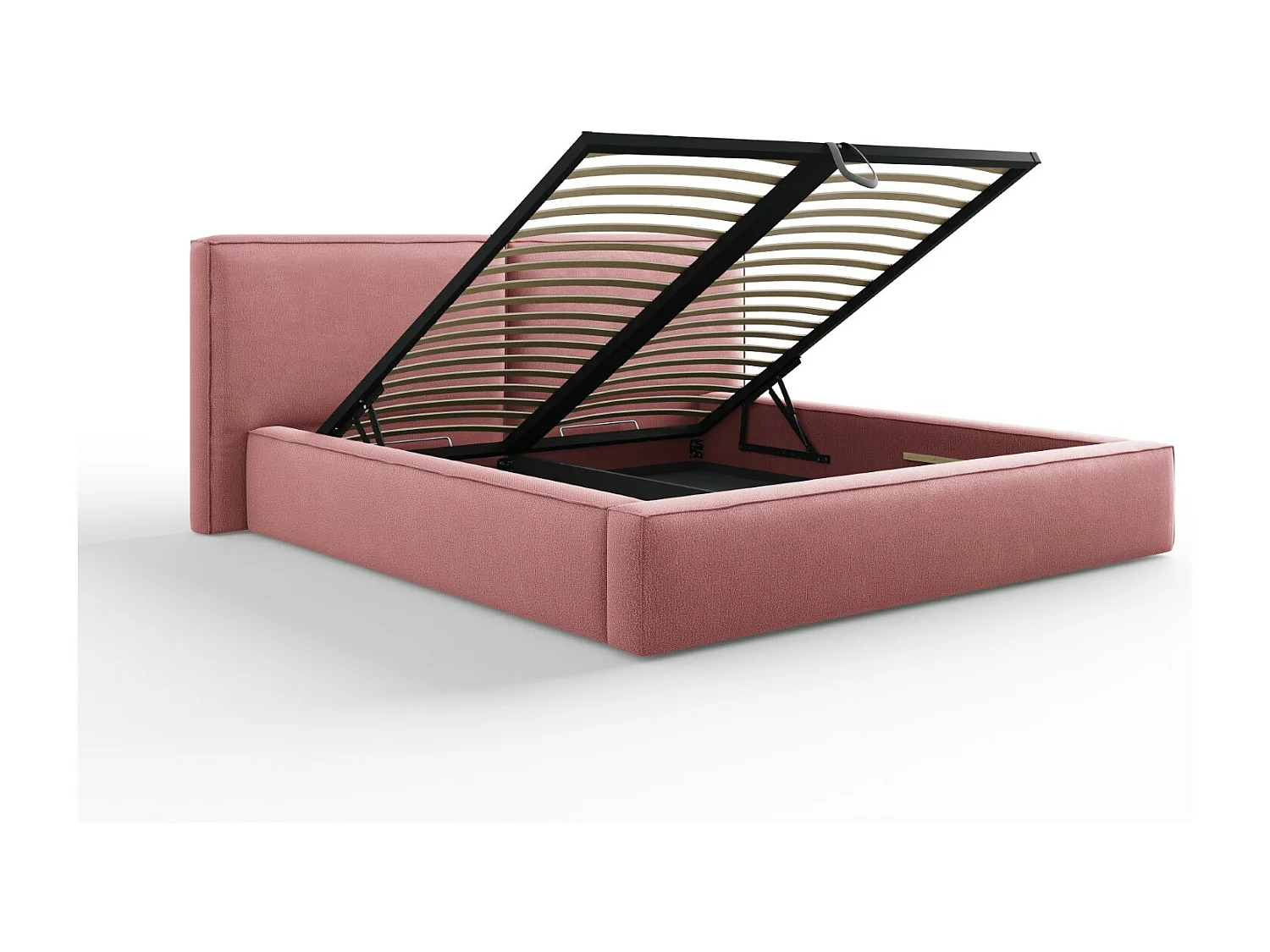 Cosmopolitan Design - Letto a cassettone con testiera doppia "Arendal" 180x200cm in tessuto strutturato rosa - 228x234x97.5cm