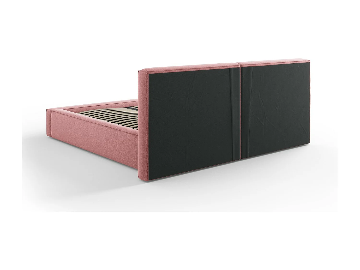 Cosmopolitan Design - Letto a cassettone con testiera doppia "Arendal" 180x200cm in tessuto strutturato rosa - 228x234x97.5cm