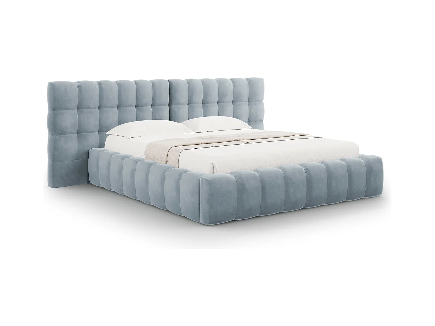 Cosmopolitan Design - Lit coffre avec tête de lit double "Bali" 200x200cm en velours bleu clair - 230x350x100cm