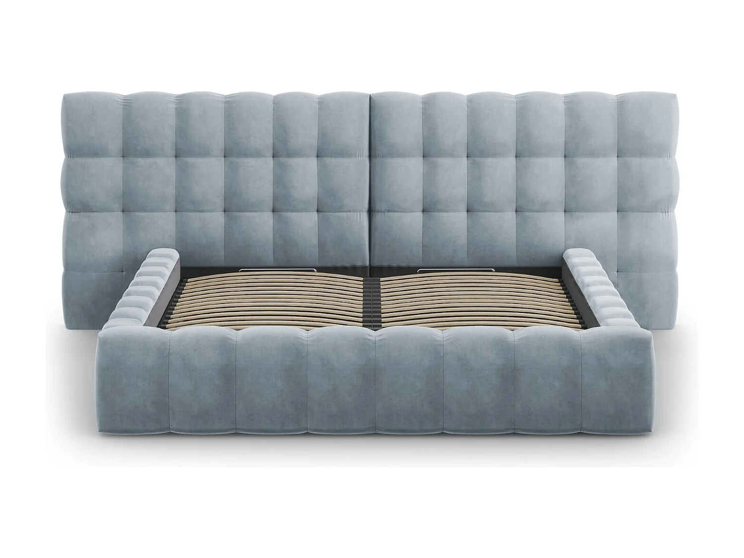 Cosmopolitan Design - Lit coffre avec tête de lit double "Bali" 200x200cm en velours bleu clair - 230x350x100cm