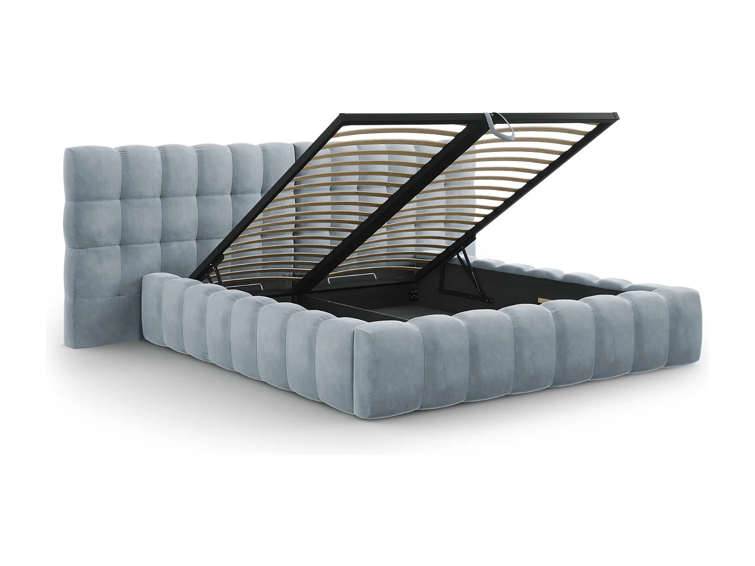 Cosmopolitan Design - Lit coffre avec tête de lit double "Bali" 200x200cm en velours bleu clair - 230x350x100cm