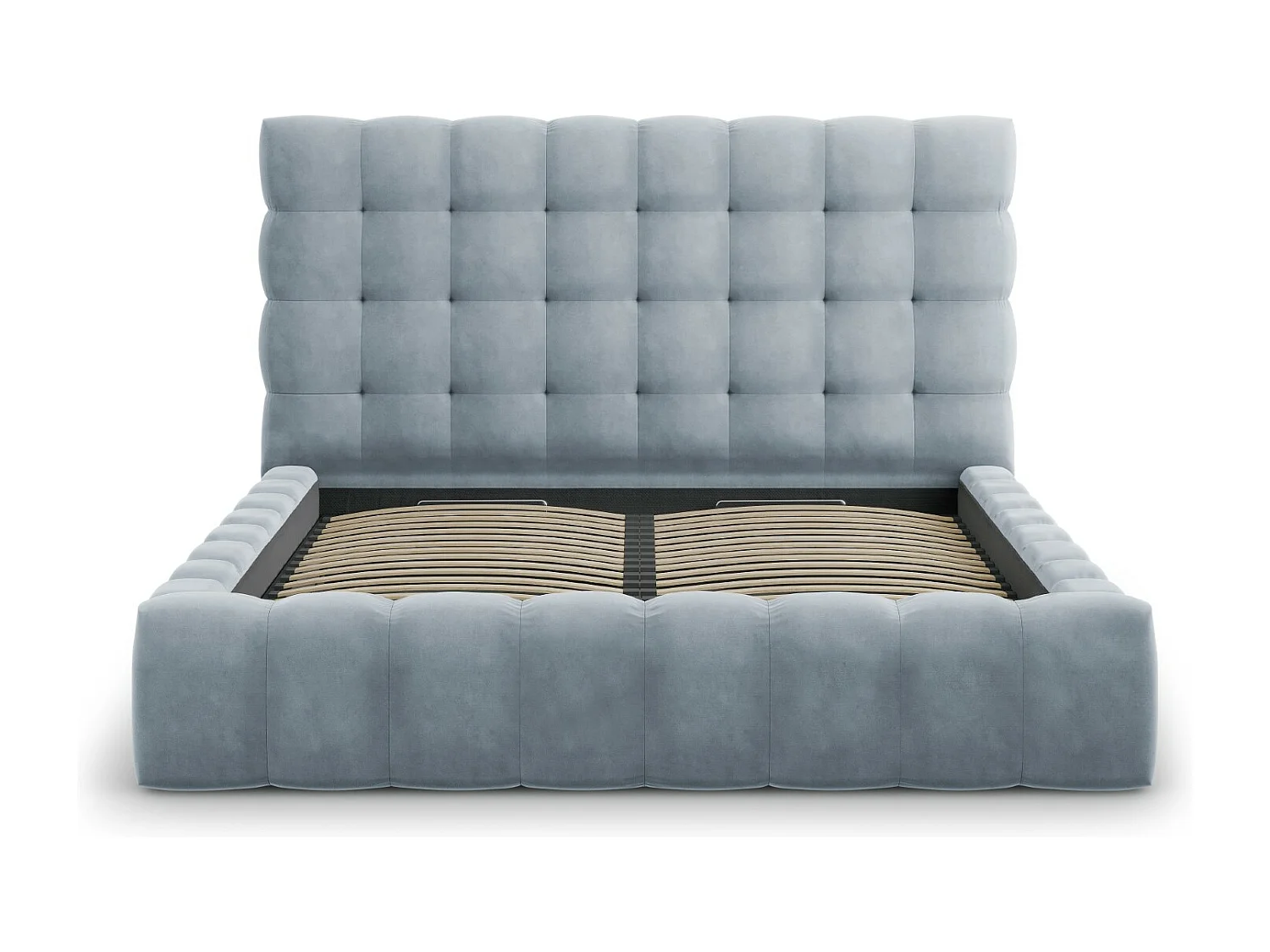 Cosmopolitan Design - Opbergbed met hoofdeinde "Bali" 180x200cm, Flueel, Lichtblauw - 230x205x125cm