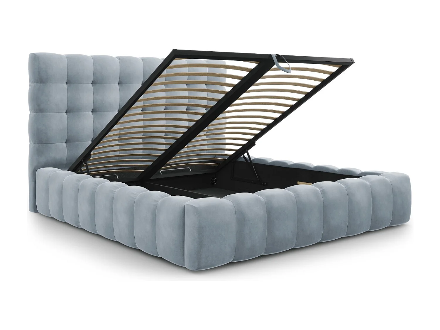 Cosmopolitan Design - Opbergbed met hoofdeinde "Bali" 180x200cm, Flueel, Lichtblauw - 230x205x125cm