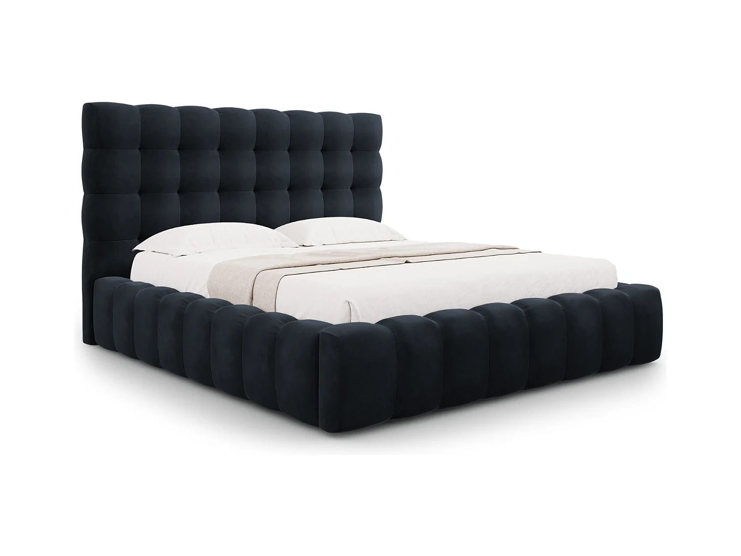 Cosmopolitan Design - Opbergbed met hoofdeinde "Bali" 180x200cm, Flueel, Donkerblauw - 230x205x125cm