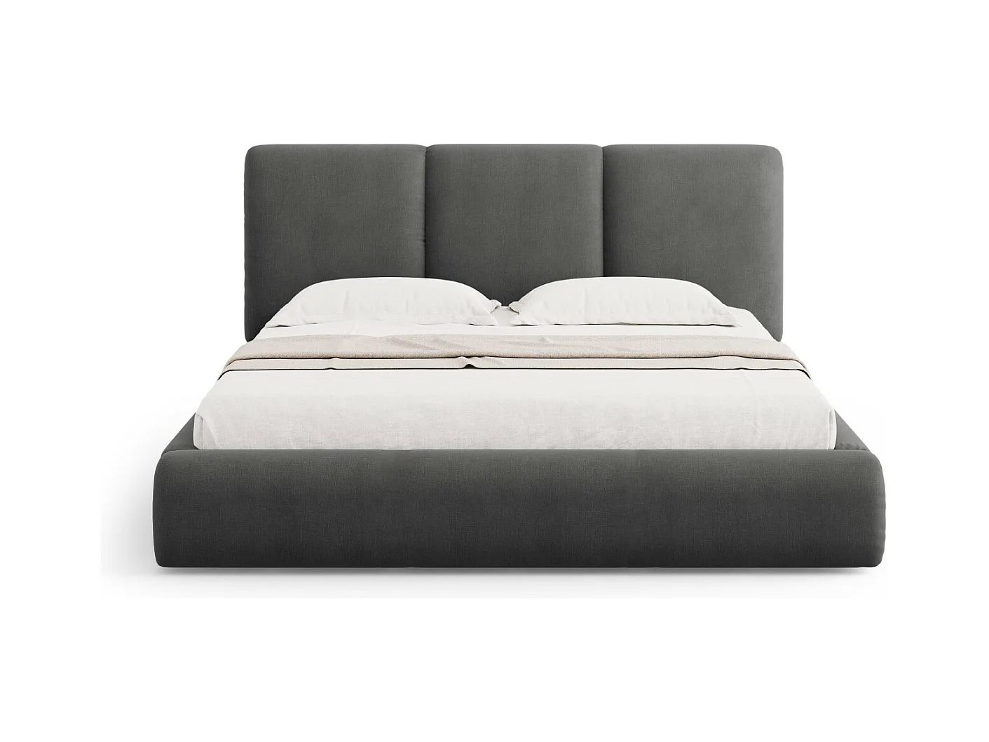 Cosmopolitan Design - Lit coffre avec tête de lit "Nicolas" 180x200cm en chenille gris foncé - 220x200x100cm