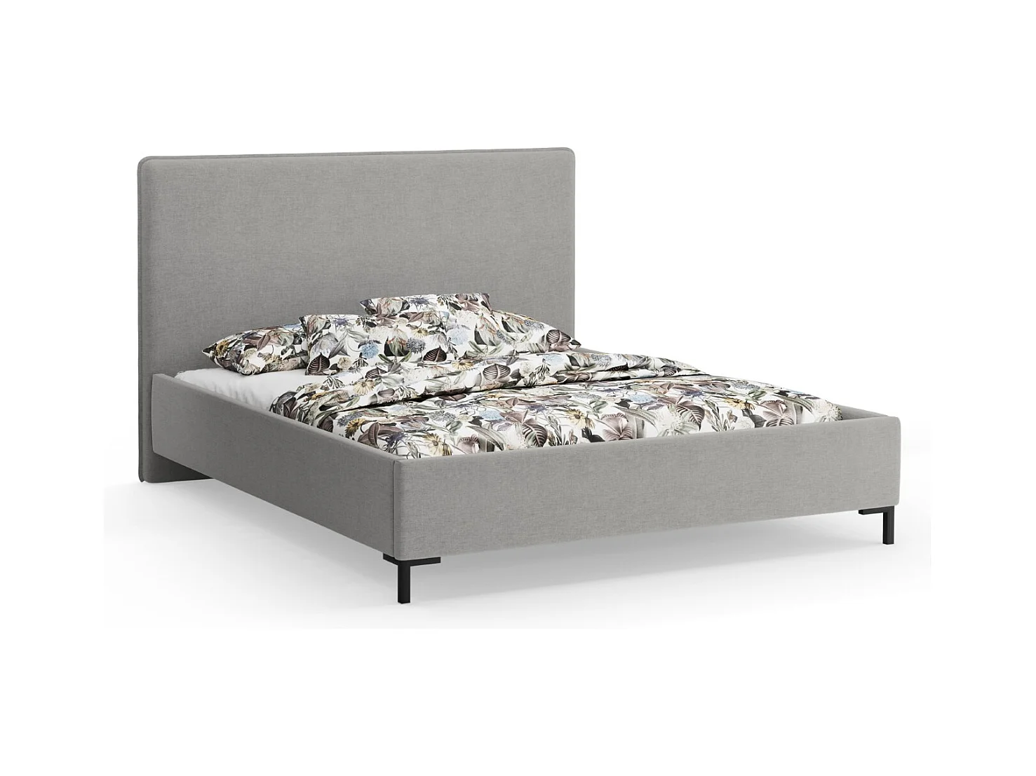CXL by Christian Lacroix - Lit coffre avec tête de lit "Polly" 140x200cm en chenille gris - 220x150x120cm