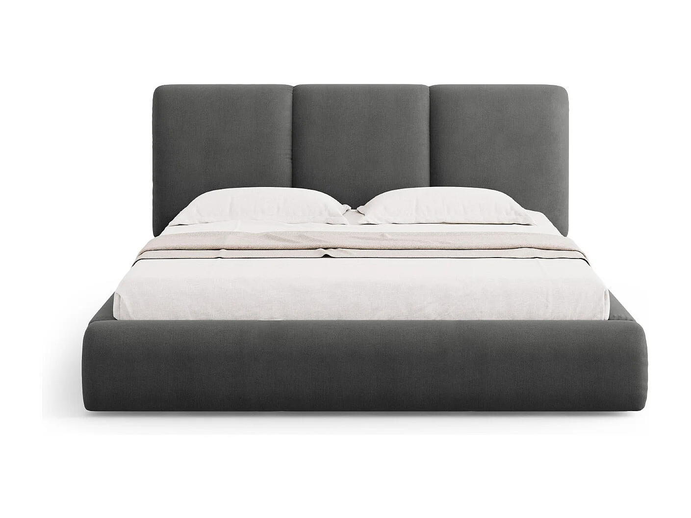 Cosmopolitan Design - Lit coffre avec tête de lit "Nicolas" 200x200cm en chenille gris foncé - 220x220x100cm