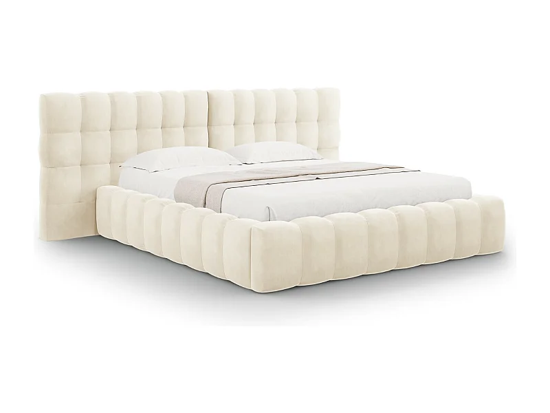 Cosmopolitan Design - Opbergbed met dubbel hoofdbord "Bali" 180x200cm, Flueel, Lichtbeige - 230x300x100cm