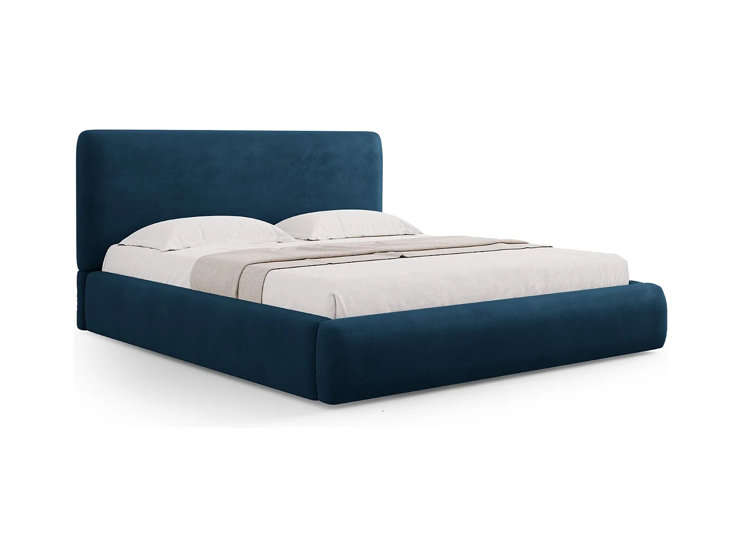 Cosmopolitan Design - Lit coffre avec tête de lit "Colonel" 140x200cm en chenille bleu roi - 220x160x100cm