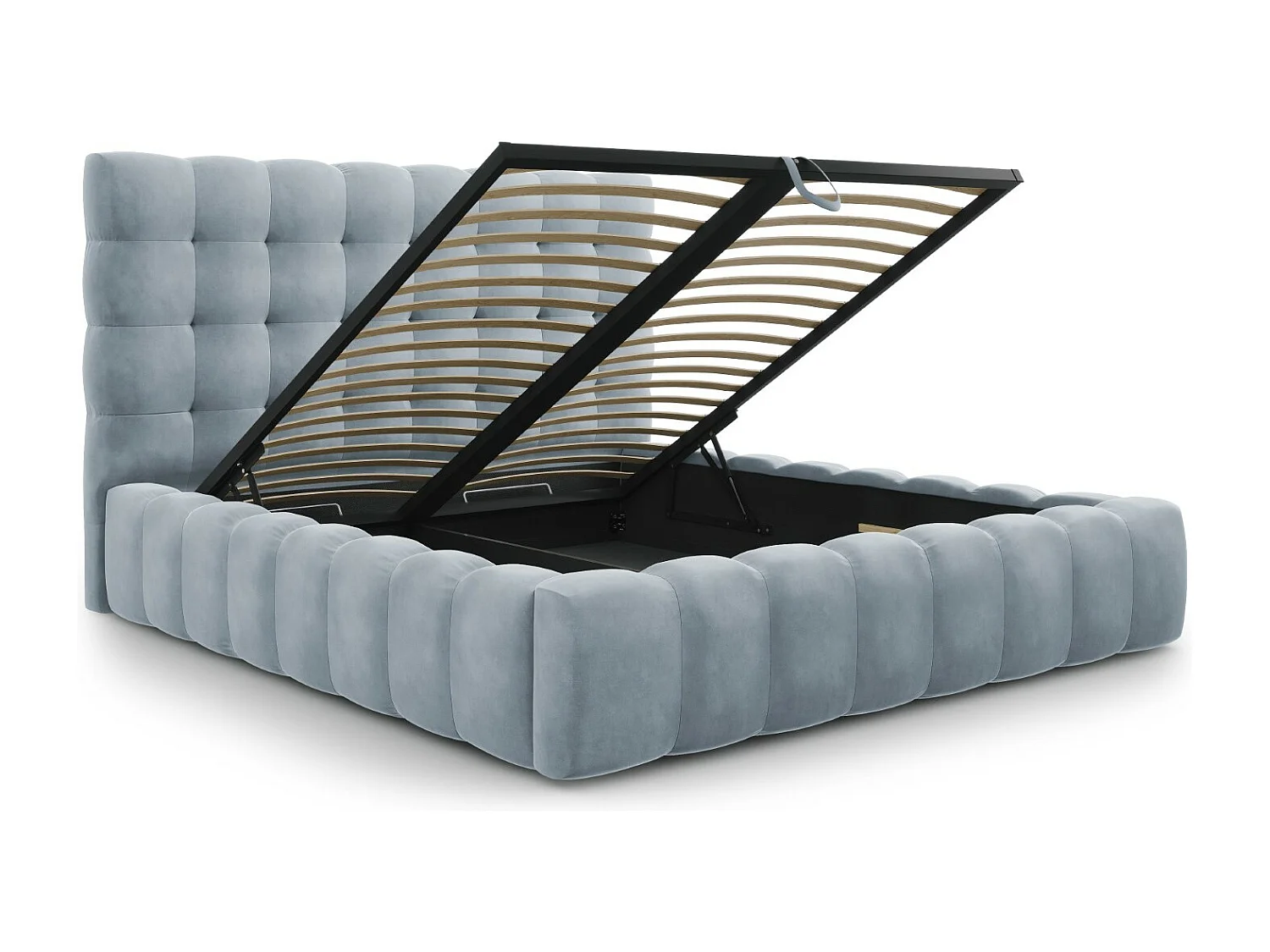 Cosmopolitan Design - Opbergbed met hoofdeinde "Bali" 200x200cm, Flueel, Lichtblauw - 230x225x125cm