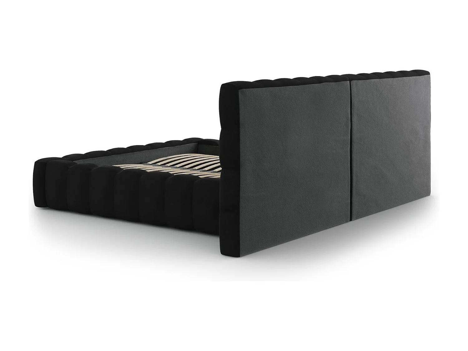 Cosmopolitan Design - Opbergbed met dubbel hoofdbord "Bali" 180x200cm, Flueel, Zwart - 230x300x100cm