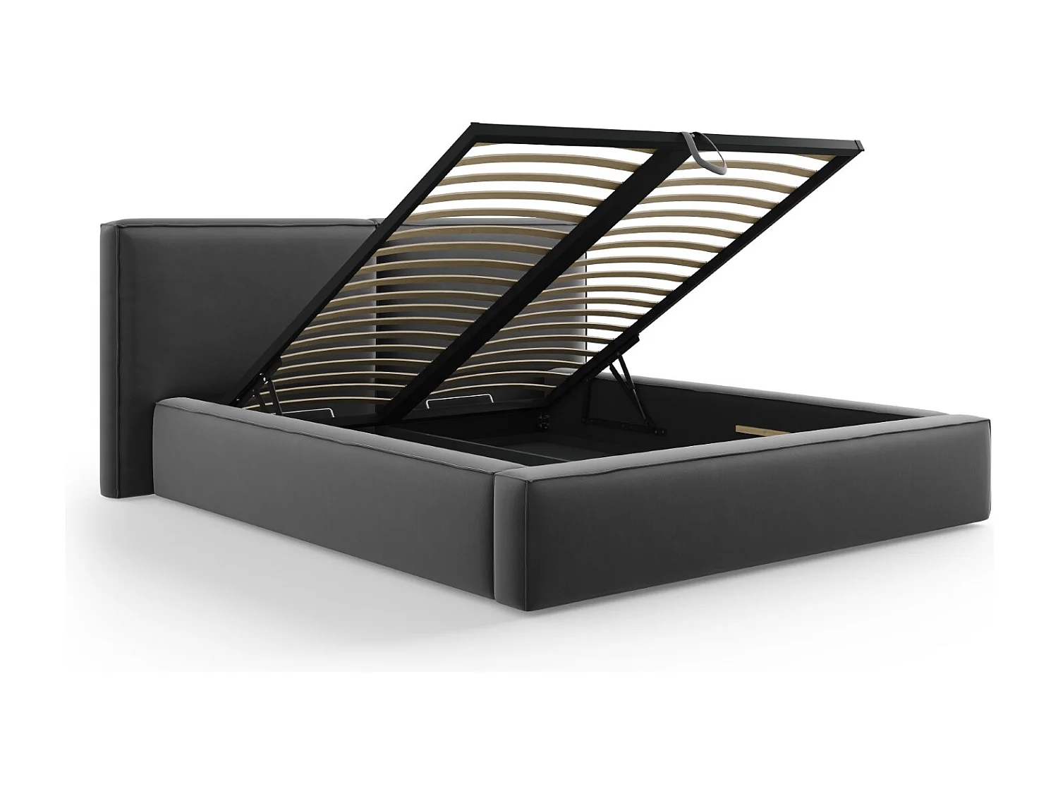 Cosmopolitan Design - Cama con cabecero doble y baúl "Arendal" 140x200cm de terciopelo gris - 228x194x97.5cm