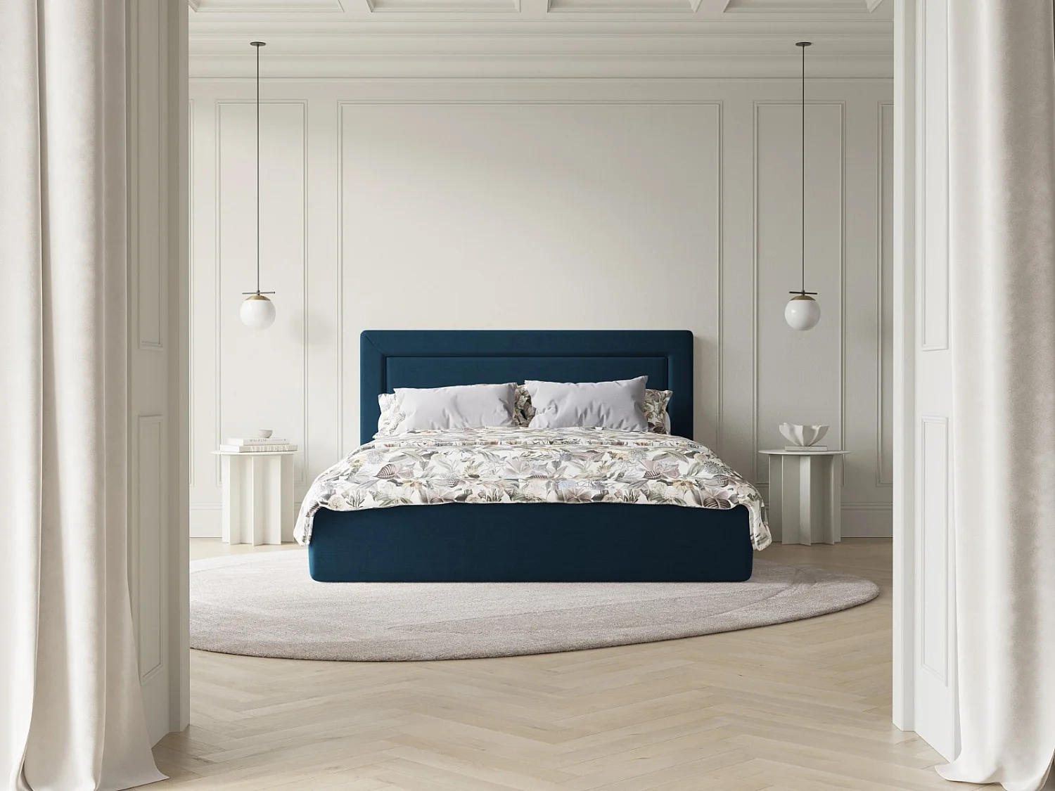 CXL by Christian Lacroix - Opbergbed met hoofdeinde "Valerie" 180x200cm, Chenille, Marineblauw - 230x205x120cm