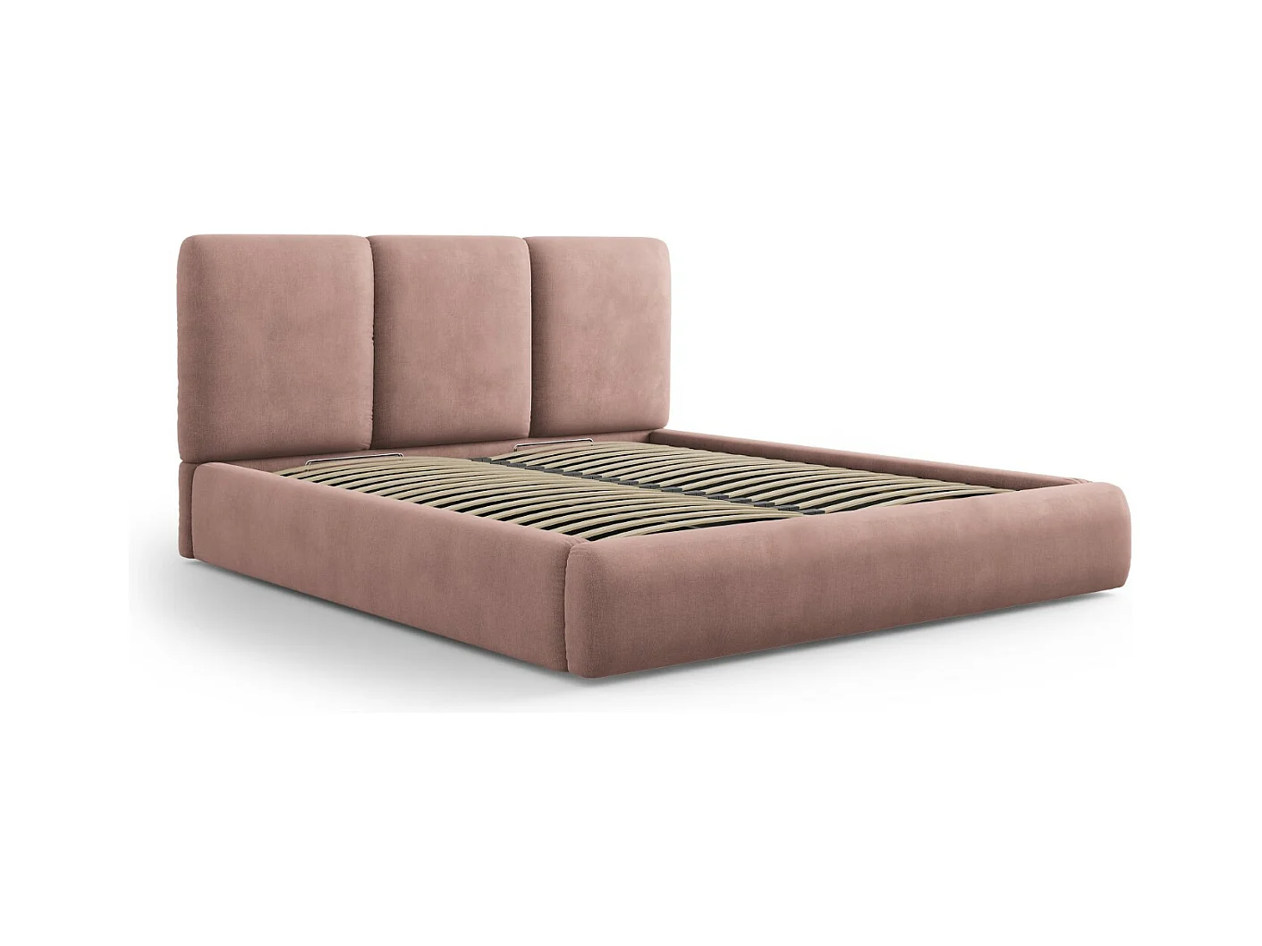 Cosmopolitan Design - Lit coffre avec tête de lit "Nicolas" 140x200cm en chenille rose - 220x160x100cm