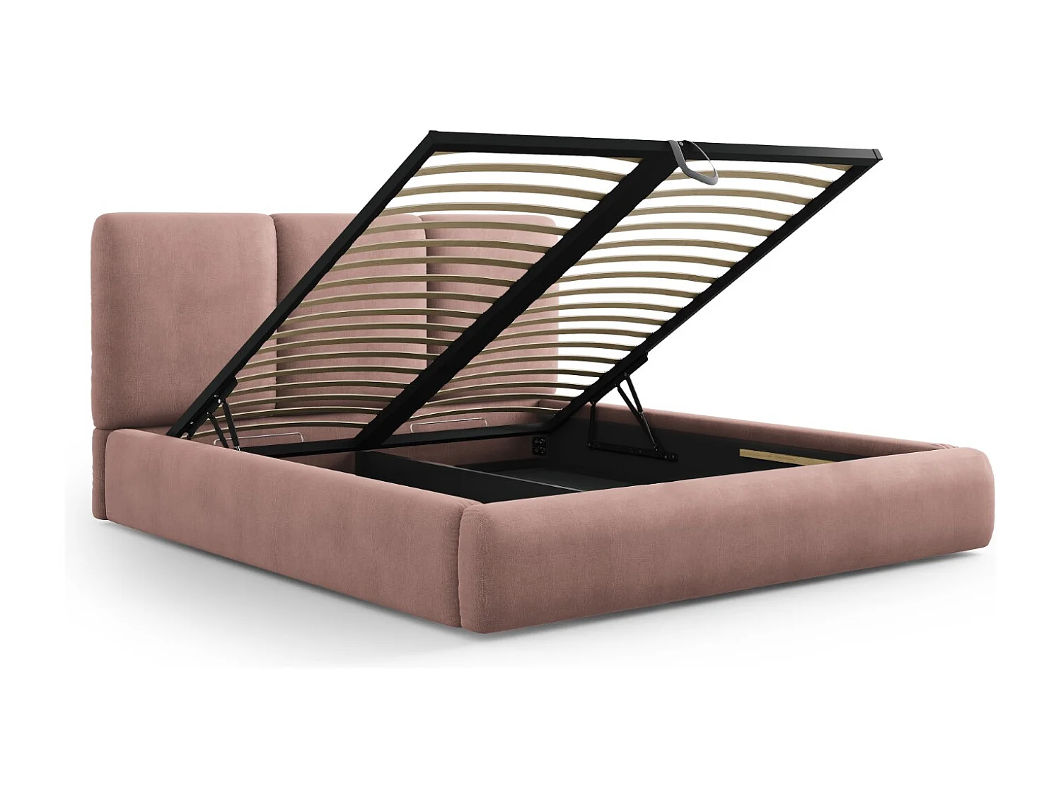 Cosmopolitan Design - Łóżko ze schowkiem i zagłówkiem, "Nicolas" 140x200cm szenil, róż - 220x160x100cm