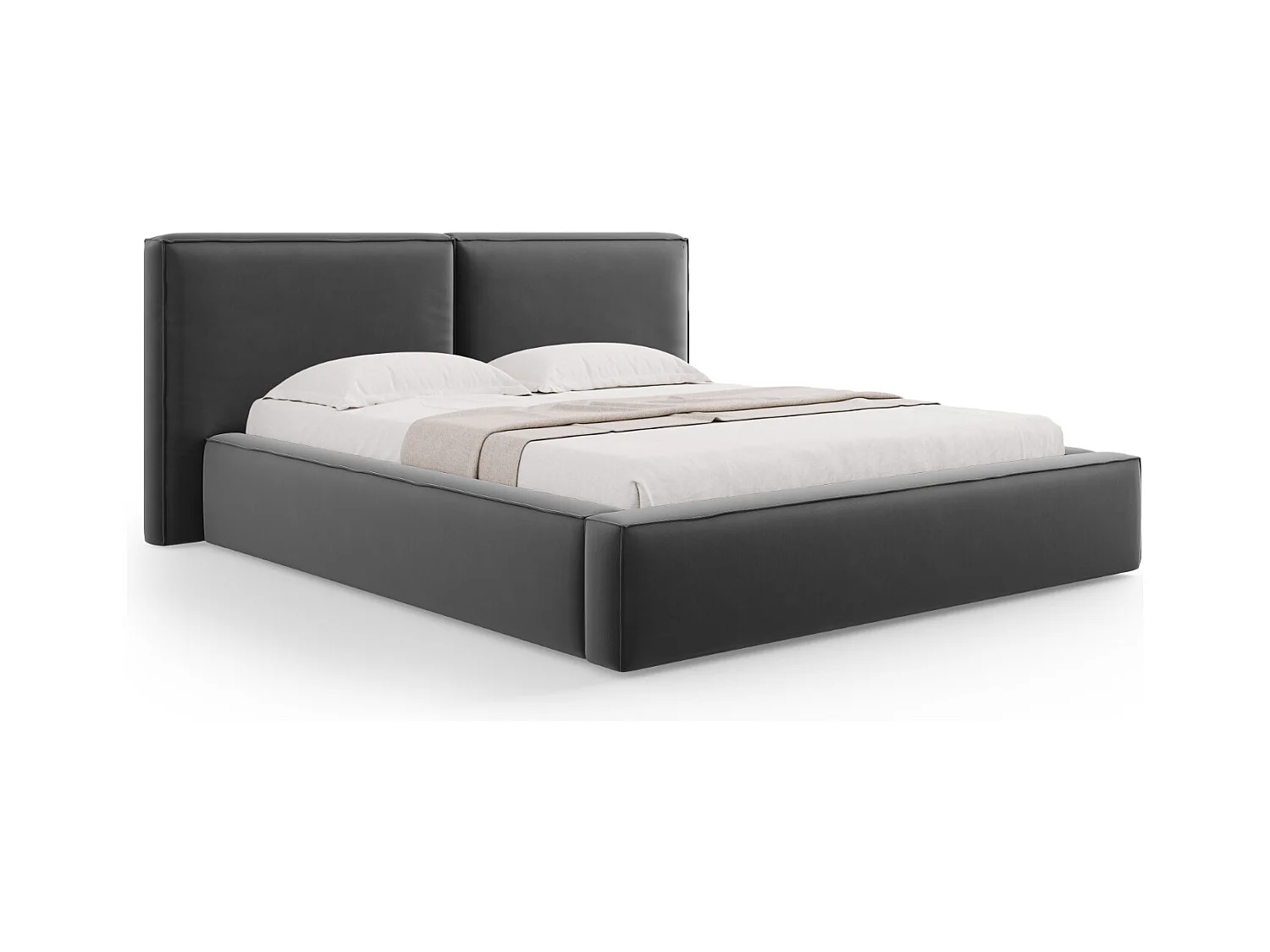 Cosmopolitan Design - Opbergbed met dubbel hoofdbord "Arendal" 180x200cm, Flueel, Grijs - 228x234x97.5cm