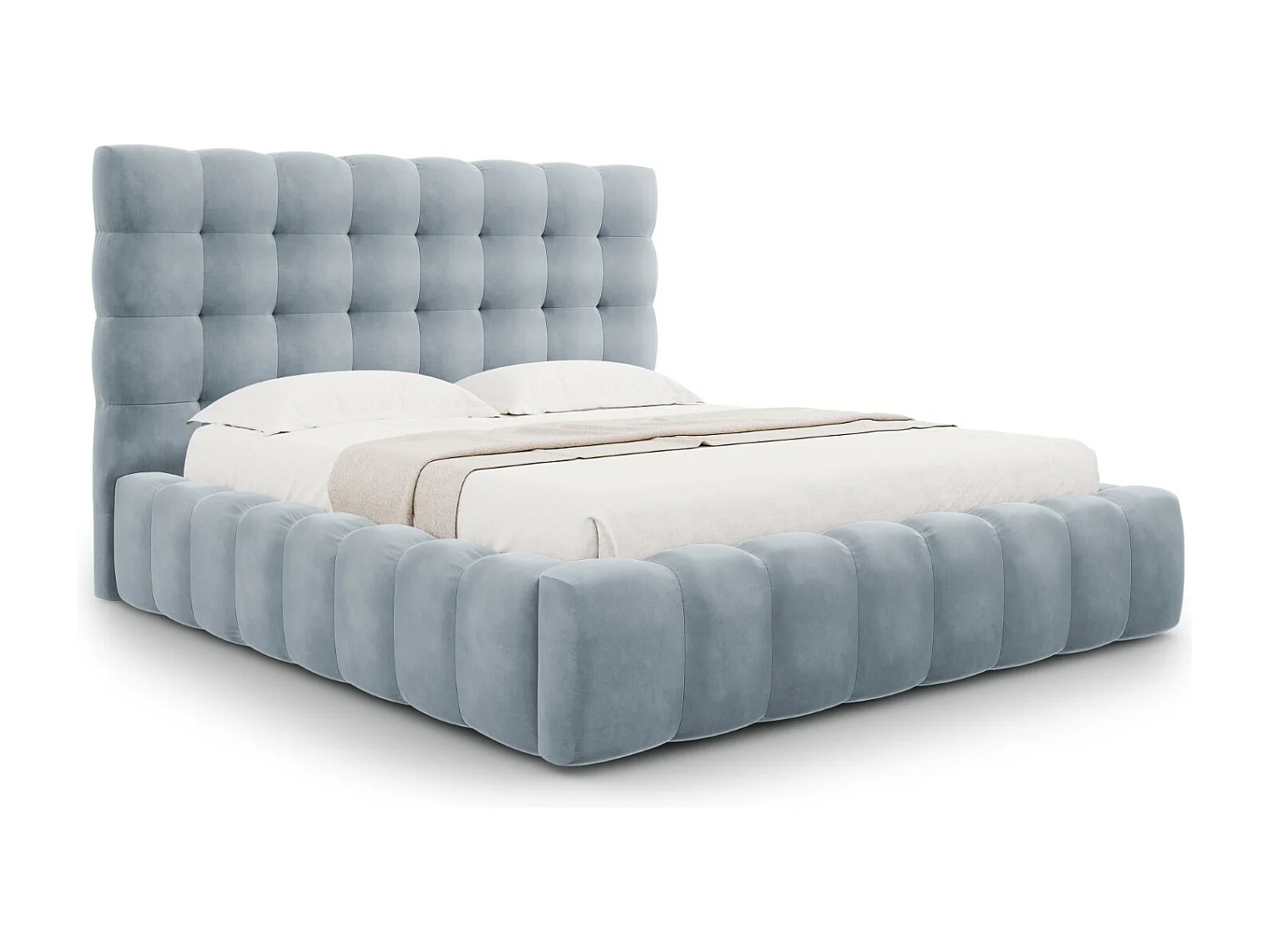 Cosmopolitan Design - Opbergbed met hoofdeinde "Bali" 140x200cm, Flueel, Lichtblauw - 230x165x125cm