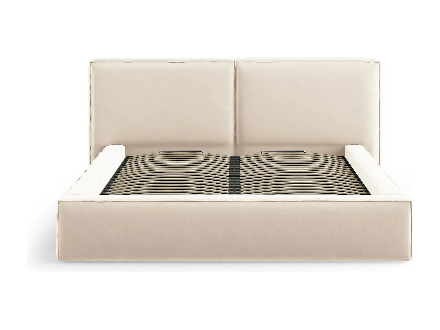 Cosmopolitan Design - Cama con cabecero doble y baúl "Arendal" 140x200cm de terciopelo beige claro - 228x194x97.5cm