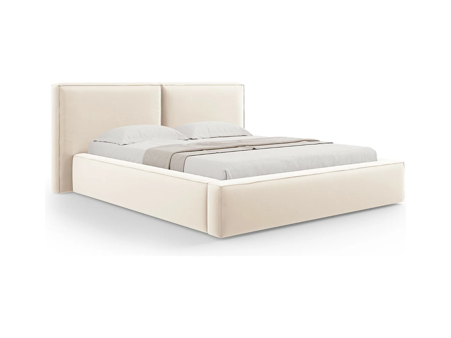 Cosmopolitan Design - Lit coffre avec tête de lit double "Arendal" 140x200cm en velours beige clair - 228x194x97.5cm