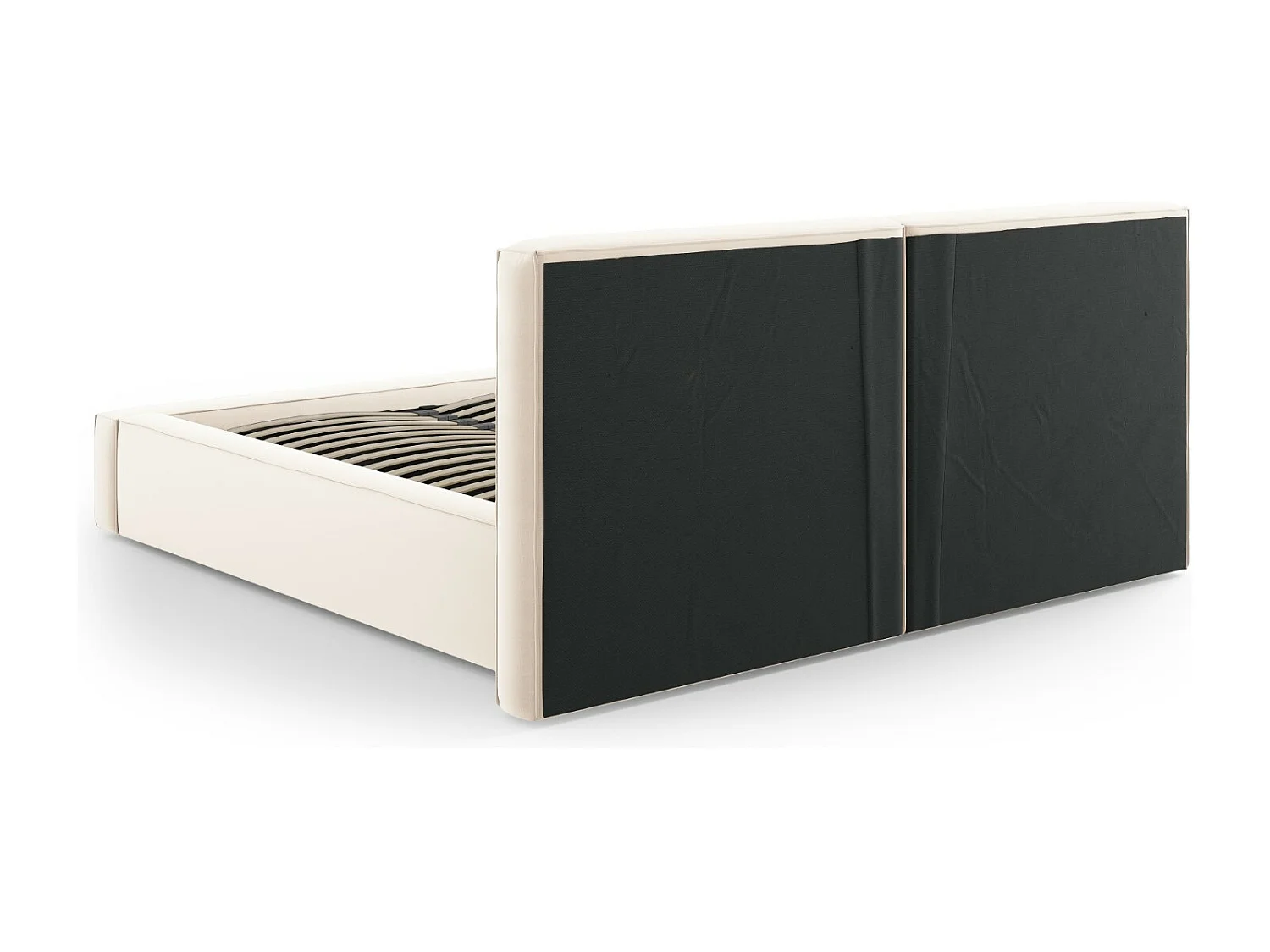 Cosmopolitan Design - Lit coffre avec tête de lit double "Arendal" 140x200cm en velours beige clair - 228x194x97.5cm