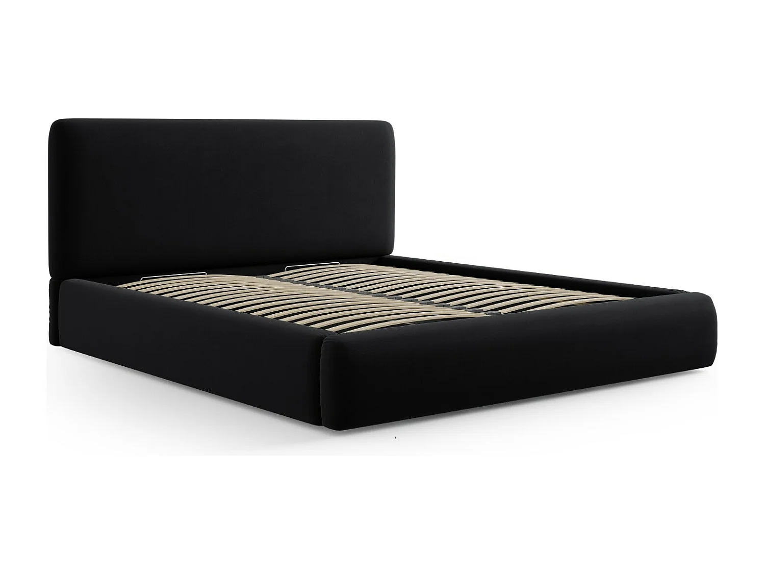 Cosmopolitan Design - Opbergbed met hoofdeinde "Colonel" 180x200cm, Flueel, Zwart - 220x200x100cm