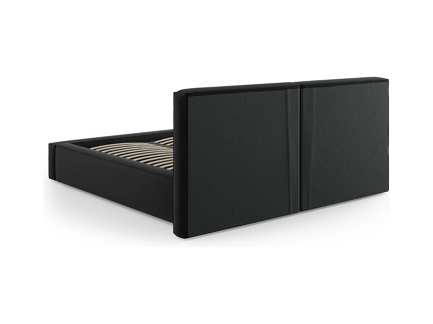 Cosmopolitan Design - Lit coffre avec tête de lit double "Arendal" 160x200cm en velours noir - 228x214x97.5cm
