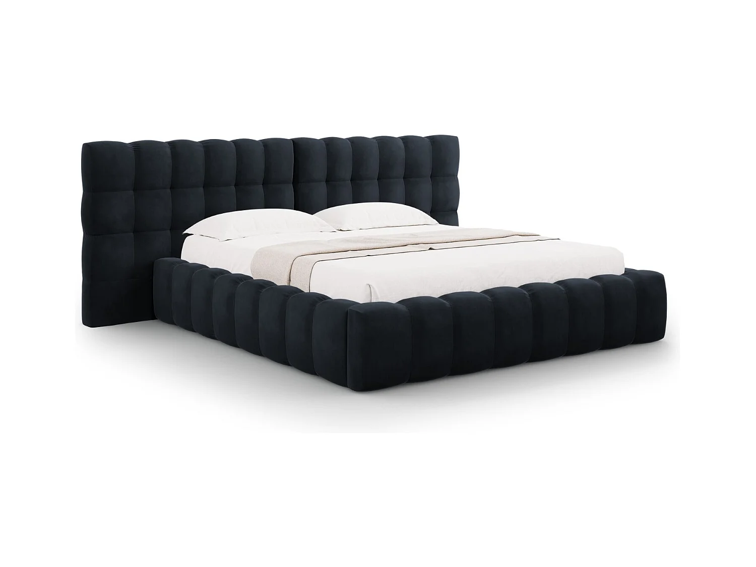 Cosmopolitan Design - Lit coffre avec tête de lit double "Bali" 200x200cm en velours bleu foncé - 230x350x100cm