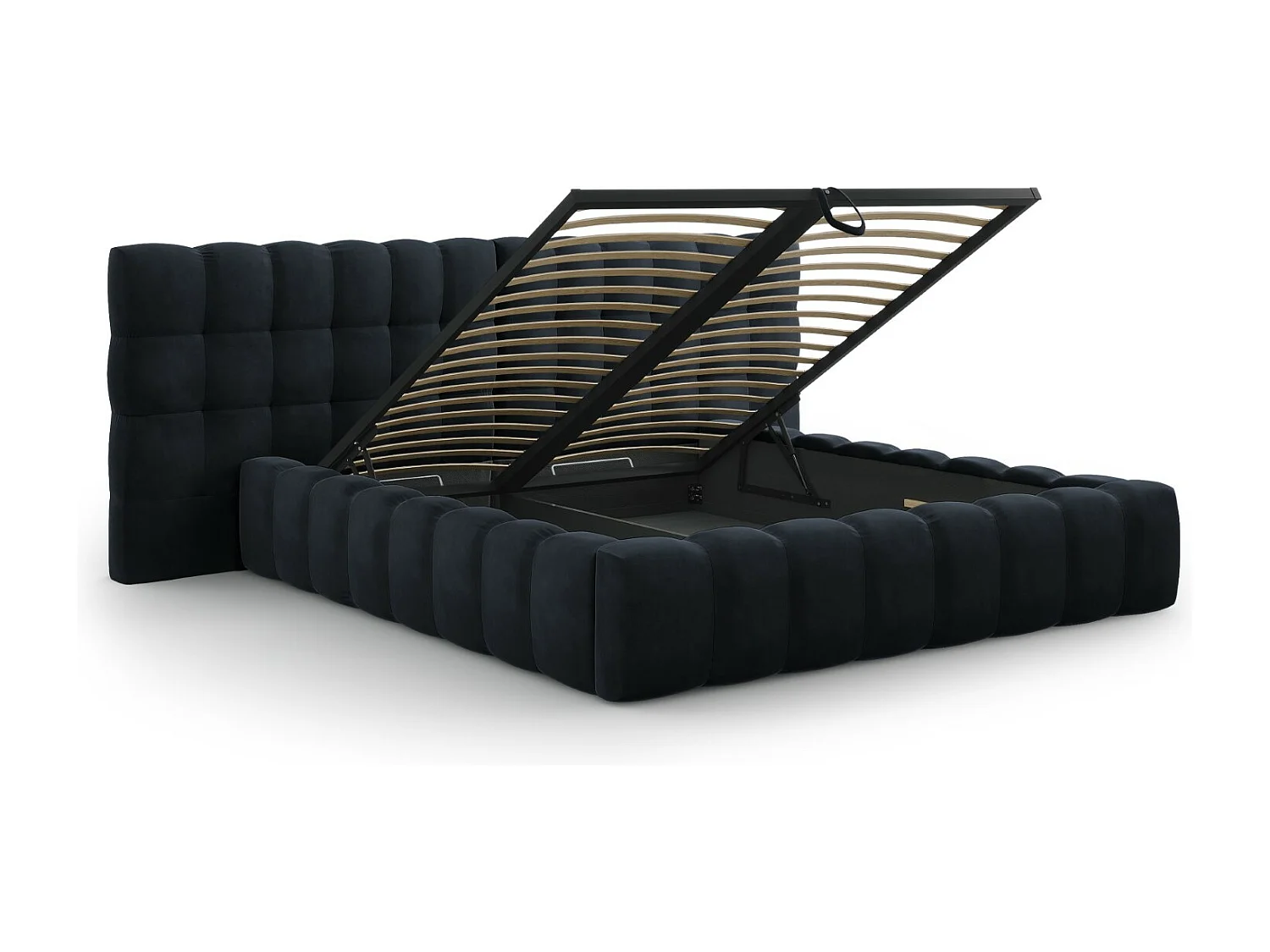Cosmopolitan Design - Opbergbed met dubbel hoofdbord "Bali" 200x200cm, Flueel, Donkerblauw - 230x350x100cm