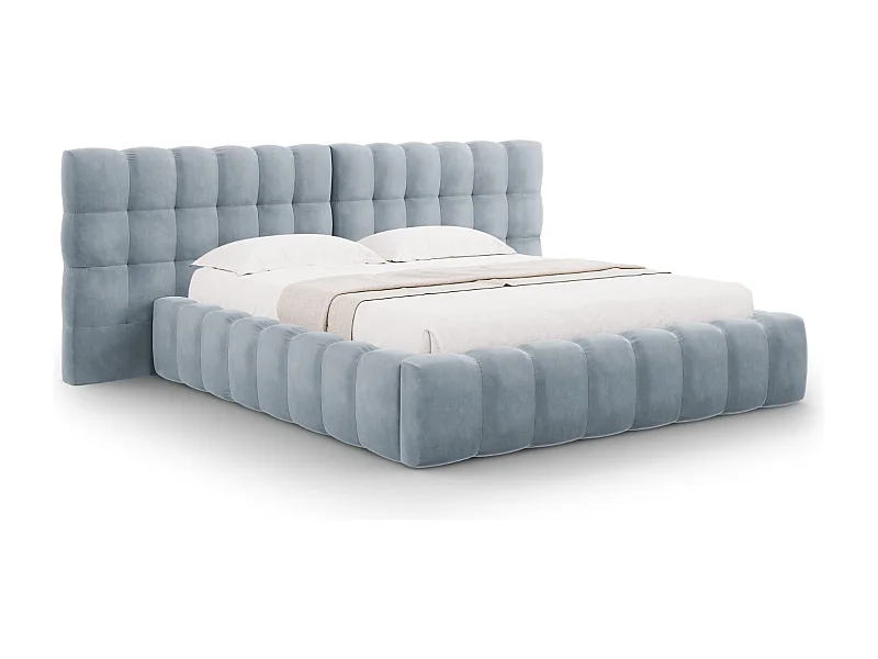 Cosmopolitan Design - Opbergbed met dubbel hoofdbord "Bali" 180x200cm, Flueel, Lichtblauw - 230x300x100cm
