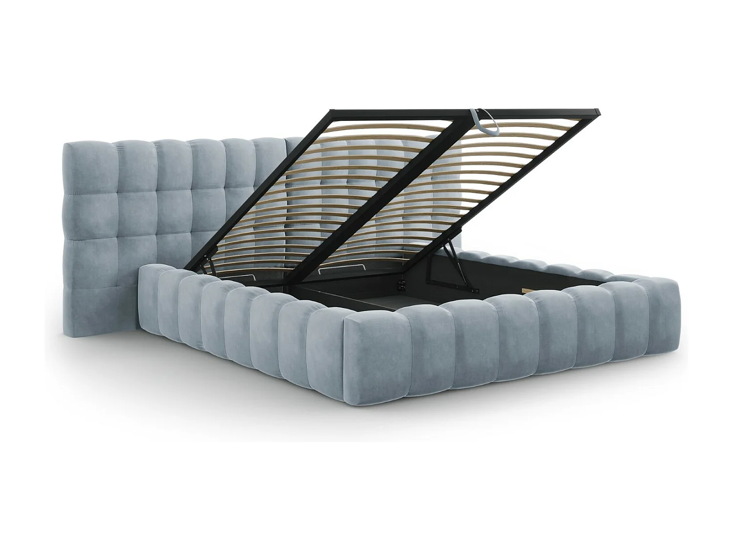 Cosmopolitan Design - Opbergbed met dubbel hoofdbord "Bali" 180x200cm, Flueel, Lichtblauw - 230x300x100cm