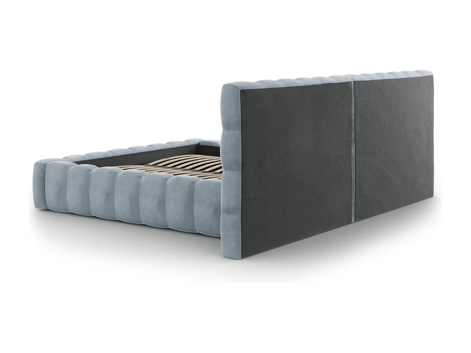 Cosmopolitan Design - Opbergbed met dubbel hoofdbord "Bali" 180x200cm, Flueel, Lichtblauw - 230x300x100cm