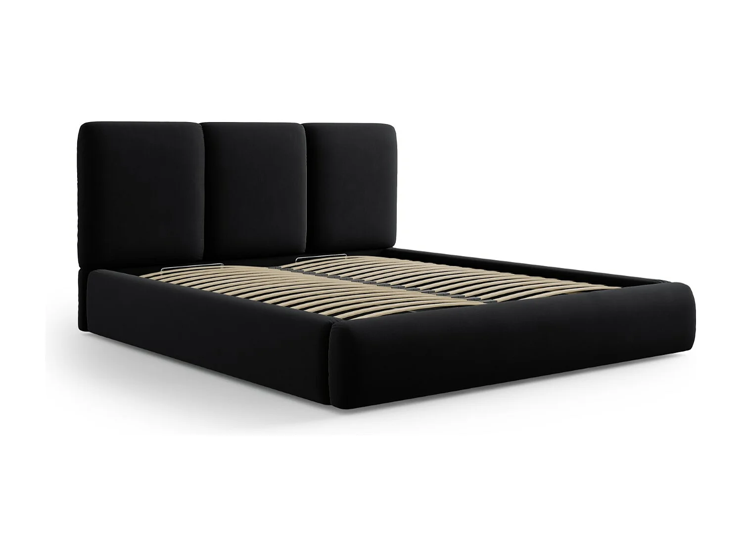 Cosmopolitan Design - Opbergbed met hoofdeinde "Nicolas" 140x200cm, Flueel, Zwart - 220x160x100cm