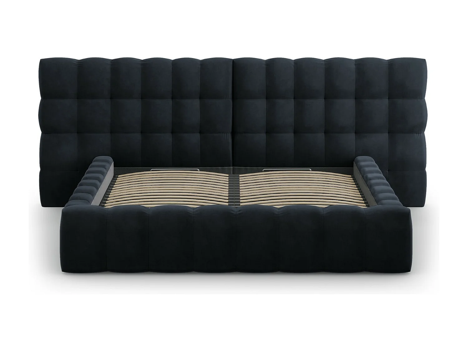 Cosmopolitan Design - Opbergbed met dubbel hoofdbord "Bali" 180x200cm, Flueel, Donkerblauw - 230x300x100cm